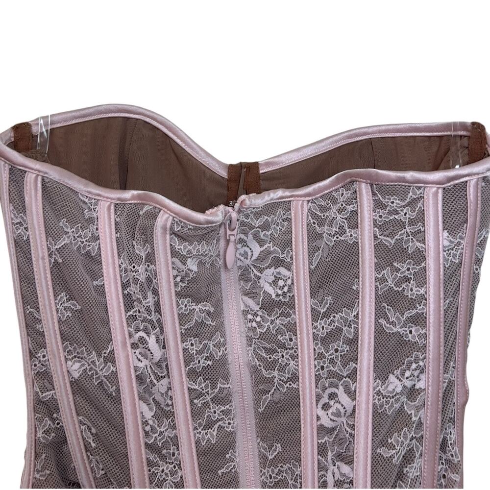 House of CB NWT Women's 'Ayana' Lace Boned Corset Top, Veiled Rose Pink, X-Small - Picture 10 of 12